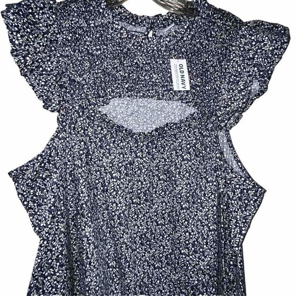 Old Navy Dress Size XL Tall Seaborn Flutter Sleeve Smocked Cutout Mini Swing - Picture 4 of 14